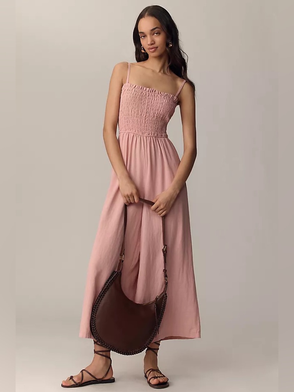 Anthropologie x PILCRO Smocked Linen Blend Wide-Leg Jumpsuit sz Medium